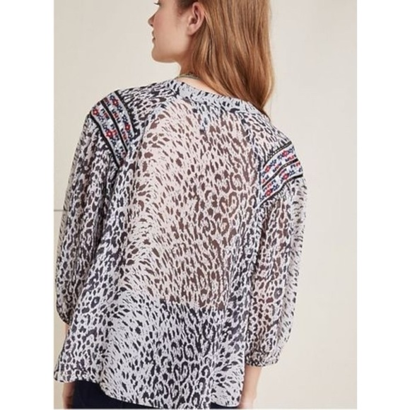Anthropologie Bohemian Indian Rina Dhaka Peasant Blouse Leopard Embroidered XS - Picture 4 of 17